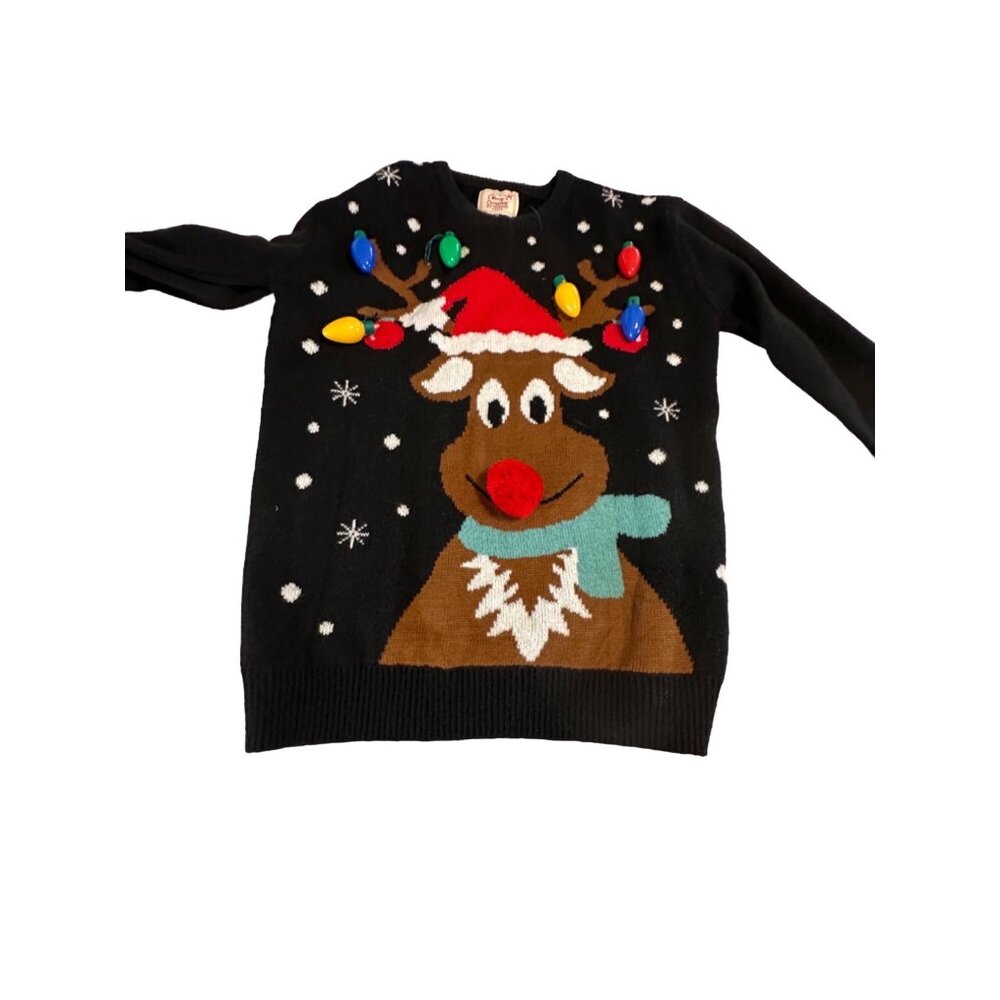 Mens Novelty Christmas Ugly Sweater Rudolph Blinking Light up tested works